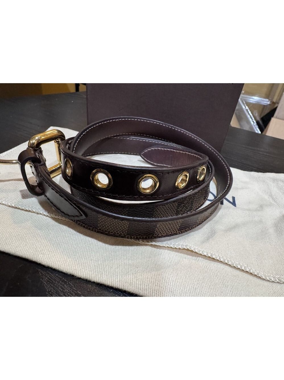 Louis Vuitton Damier Ebene Canvas Leather 25mm Buckle Belt 90/36 w COA - Picture 2 of 15